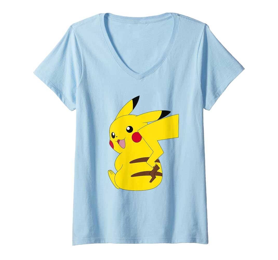 pikachu-様　シャツ Amazon.com: Womens Pokémon Pikachu Happy Lookback Smile V